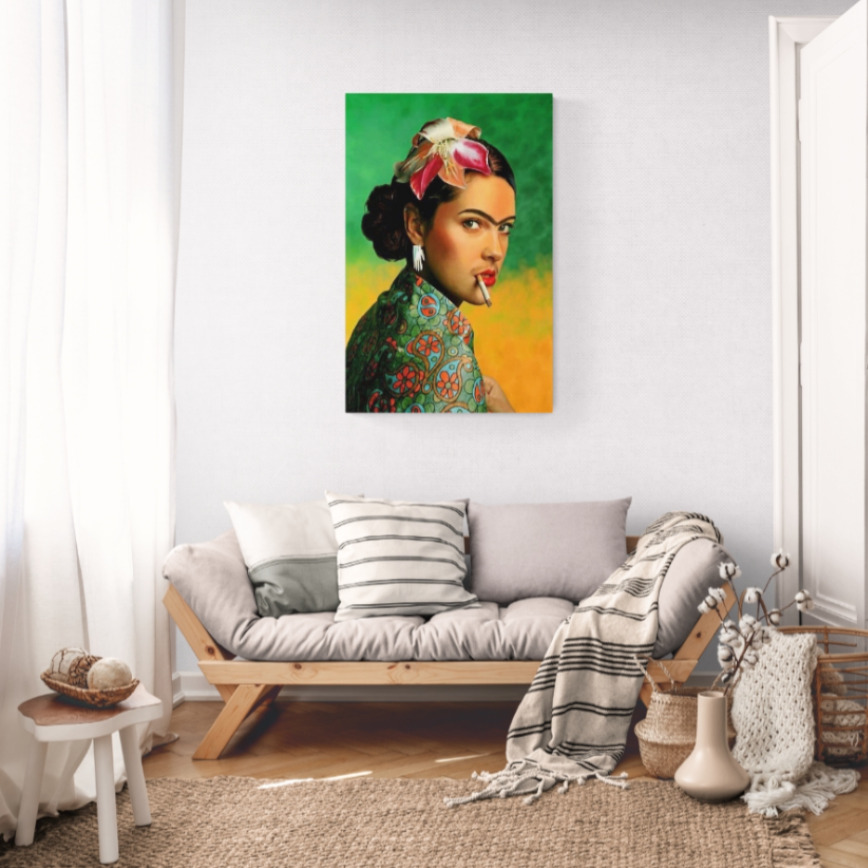 Canvas Wall Art - 1000 x 650 Frida Kahlo Smoking