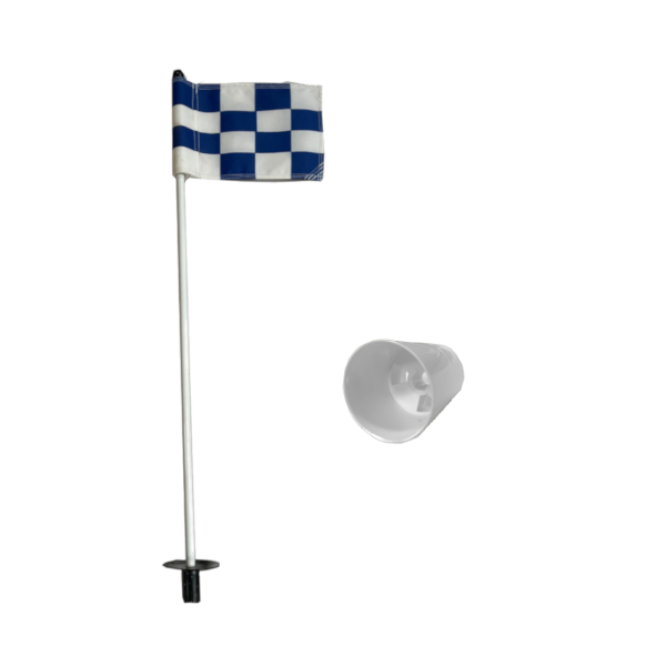 Tru-Strike Putting Green Pole, Cup & Chequered Blue White Flag