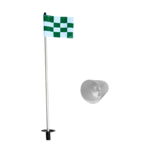 Tru-Strike Putting Green Pole, Cup & Chequered Green White Flag