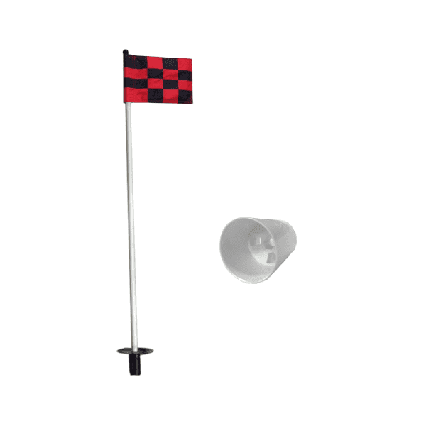 Putting Green Pole, Cup & Chequered Red Black Flag