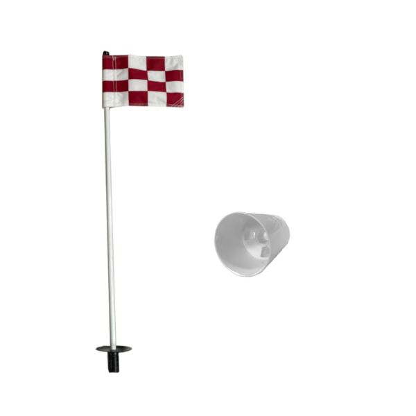 Putting Green Pole, Cup & Chequered Red White Flag